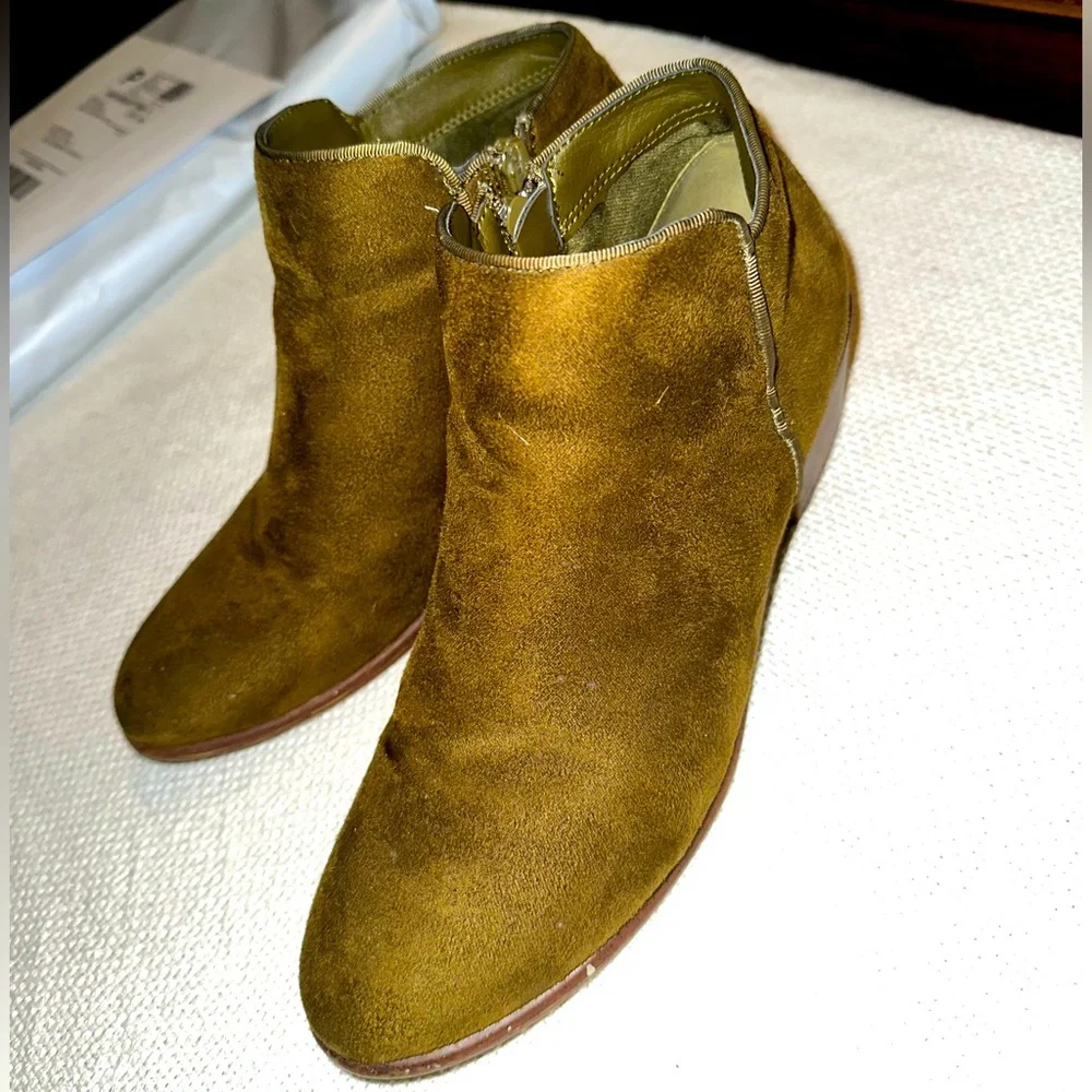Olive green faux suede ankle booties